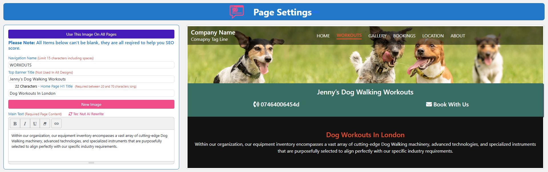 website builder with Tec Nut websites. Image for section titles seo